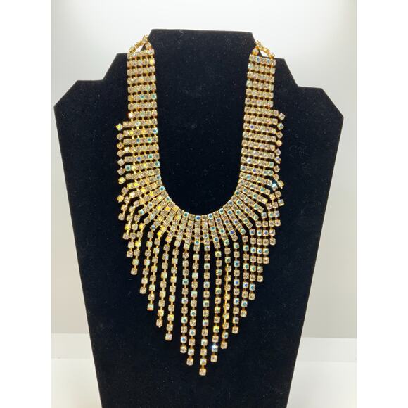 1970's VTG Las Vegas SHOWGIRL STAGE Rhinestone Choker AURORA BOREALIS - Picture 1 of 11